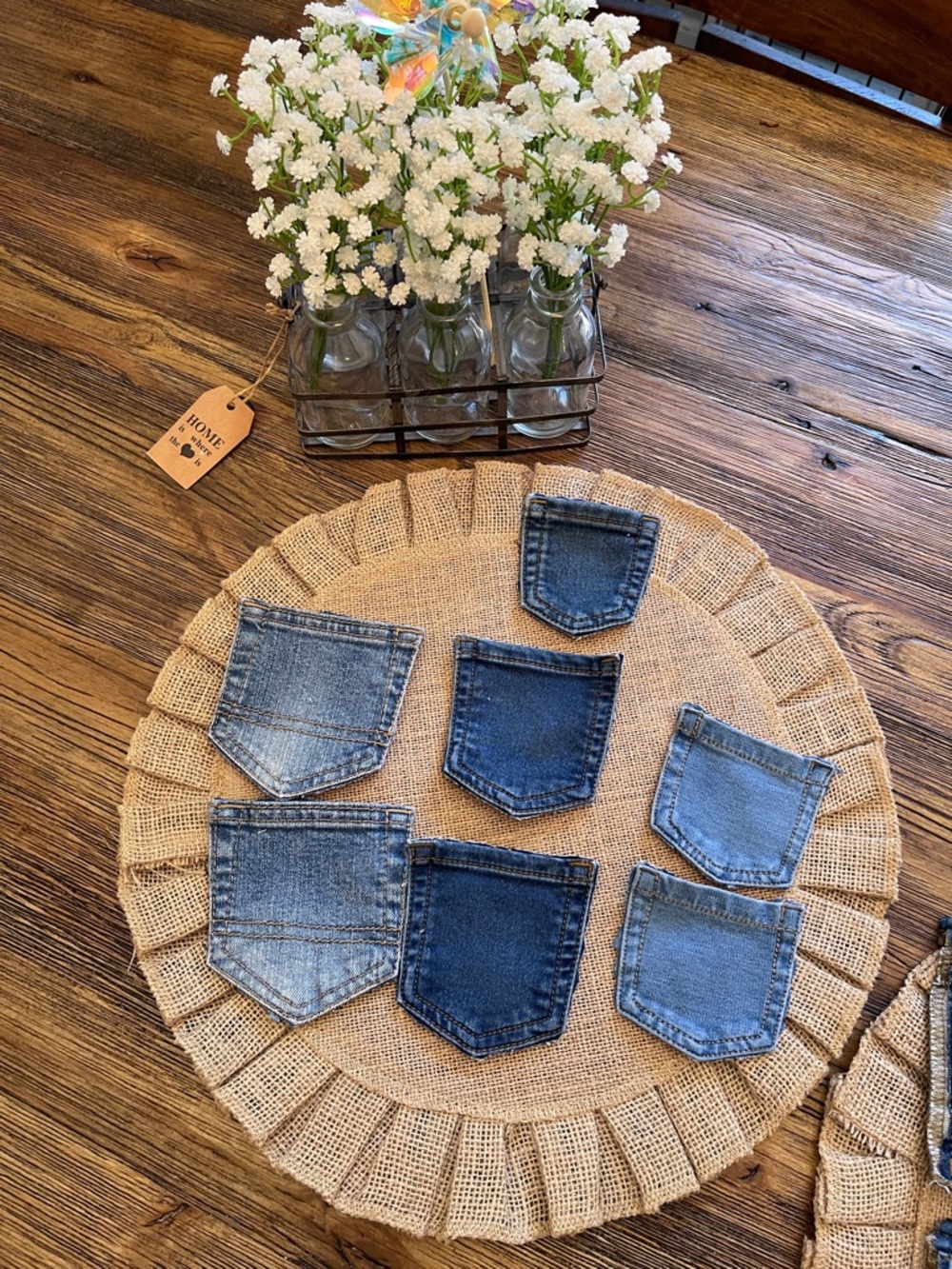 Set of 8 Denim Jean Pockets - Mixed Blue Tones